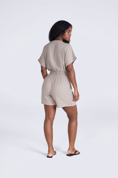 Women's Linen Wrap Playsuit with Elastic Waistband Comfy Jumpsuit - Image 4