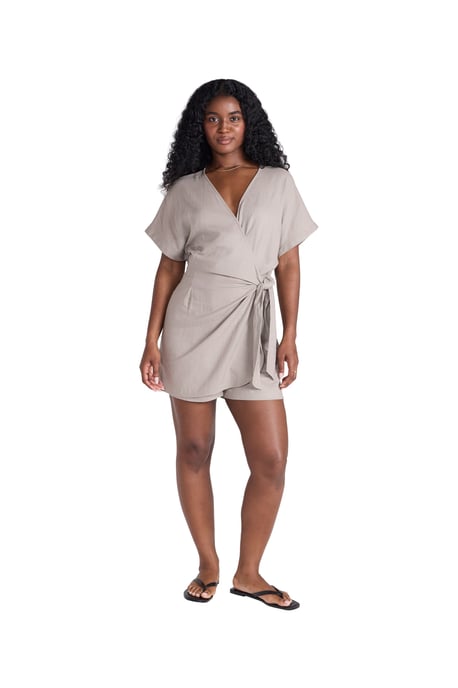 Women's Linen Wrap Playsuit with Elastic Waistband Comfy Jumpsuit - Image 5