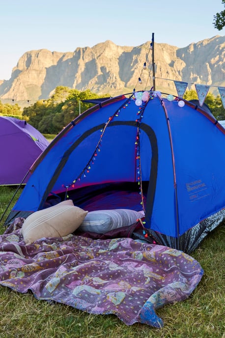 'Festival Fun' Unisex 2 Man Tent Sewn in Groundsheet Water Resistant Camping Accessory Blue - Image 1