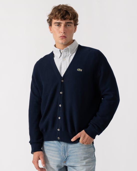 Long Sleeve Logo Detail Cardigan in Navy - Image 1