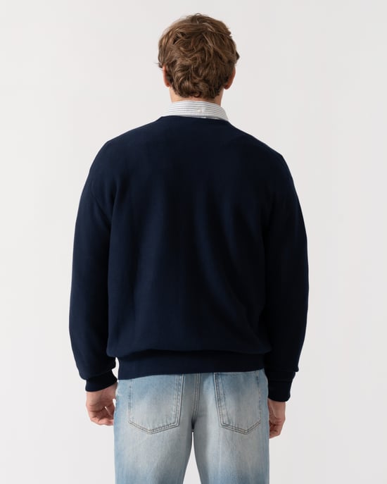 Long Sleeve Logo Detail Cardigan in Navy - Image 3