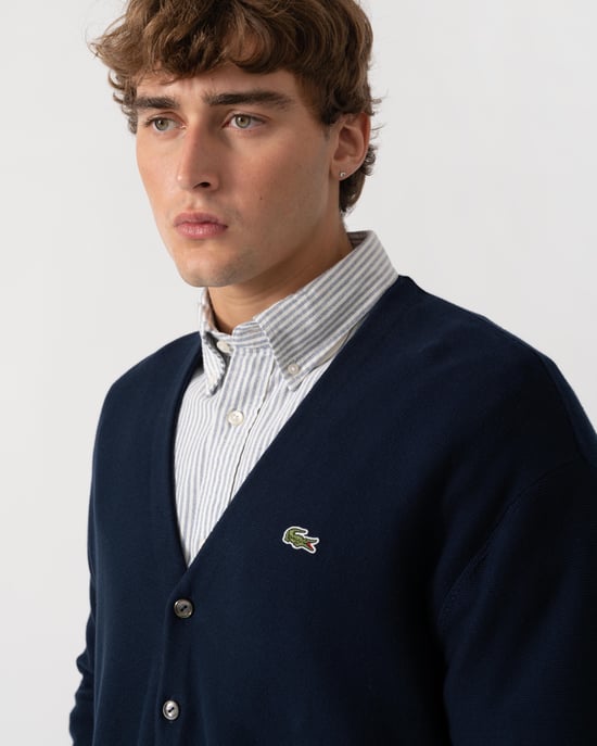 Long Sleeve Logo Detail Cardigan in Navy - Image 5