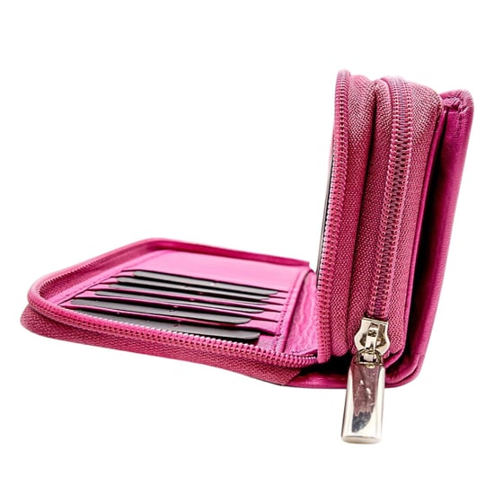 Women's Genuine Leather Purse with two Zipper Pocket in Fuchsia - Image 3