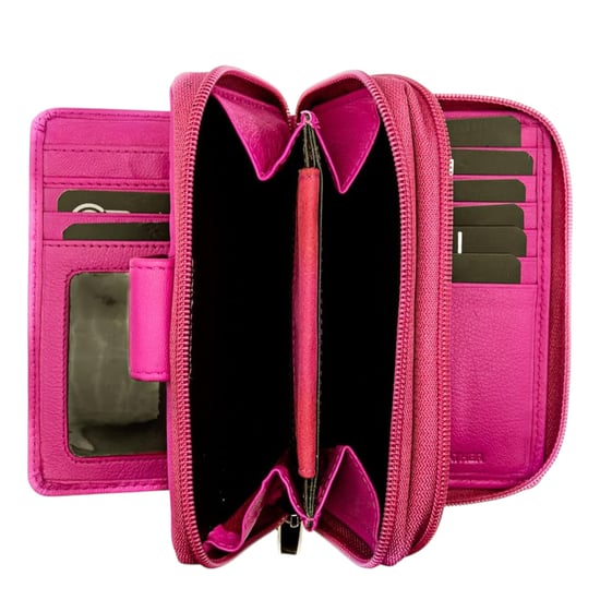 Women's Genuine Leather Purse with two Zipper Pocket in Fuchsia - Image 4