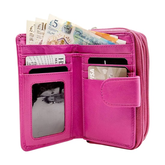 Women's Genuine Leather Purse with two Zipper Pocket in Fuchsia - Image 5