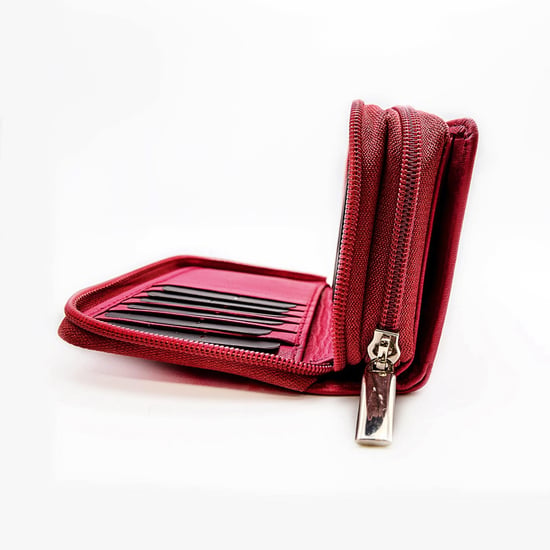Women's Genuine Leather Purse with two Zipper Pocket in Red - Image 2