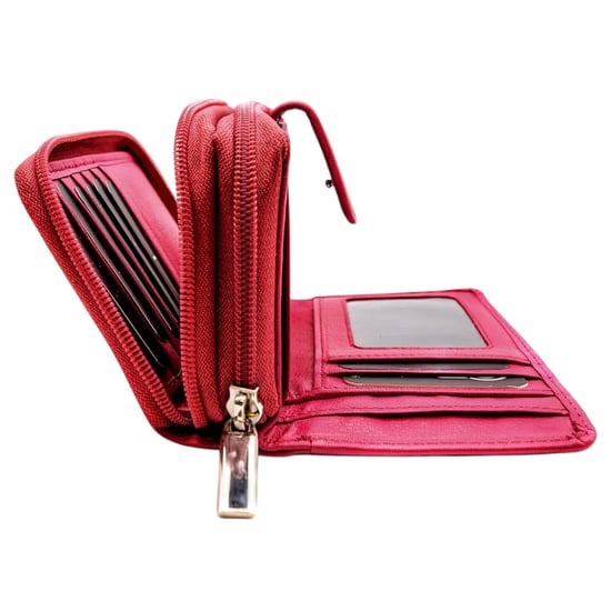 Women's Genuine Leather Purse with two Zipper Pocket in Red - Image 3