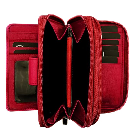 Women's Genuine Leather Purse with two Zipper Pocket in Red - Image 4
