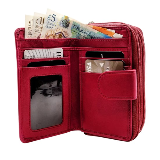 Women's Genuine Leather Purse with two Zipper Pocket in Red - Image 5