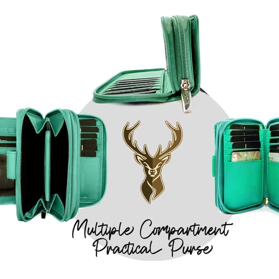 Women's Genuine Leather Purse with two Zipper Pocket in Turquoise - Image 2
