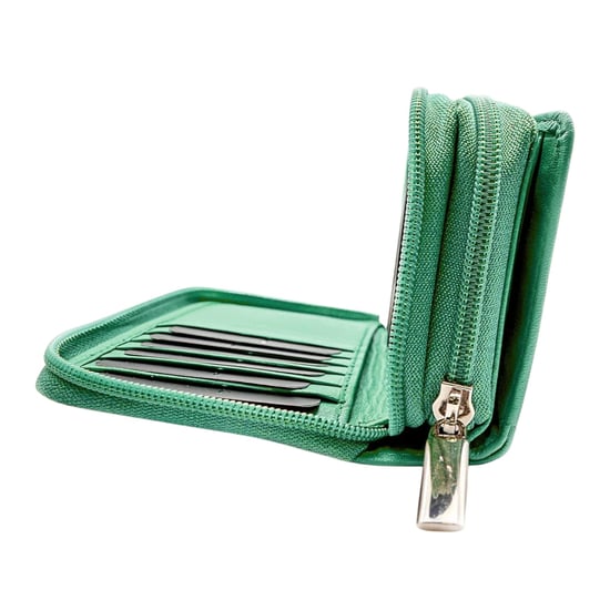 Women's Genuine Leather Purse with two Zipper Pocket in Turquoise - Image 3