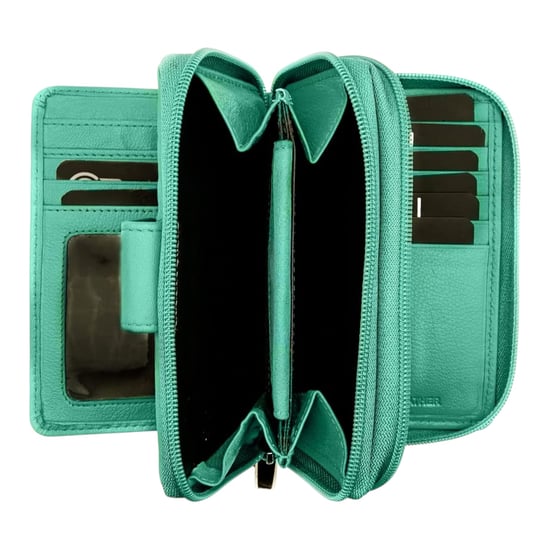 Women's Genuine Leather Purse with two Zipper Pocket in Turquoise - Image 4