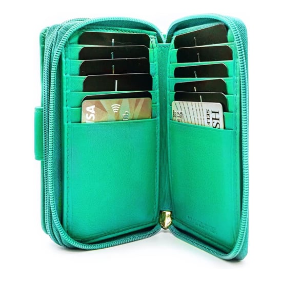 Women's Genuine Leather Purse with two Zipper Pocket in Turquoise - Image 5