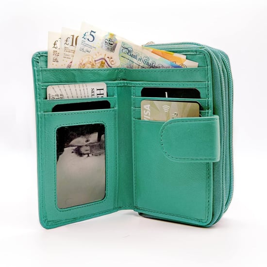 Women's Genuine Leather Purse with two Zipper Pocket in Turquoise - Image 6