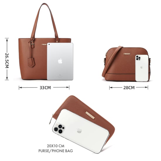 Women’s 3 Piece Handbag Set, Tote Crossbody Bag Purse in Tan - Image 2