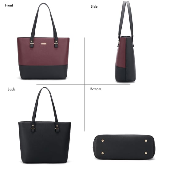 Women’s 3 Piece Handbag Set, Tote Crossbody Bag Purse in Burgundy Black - Image 3