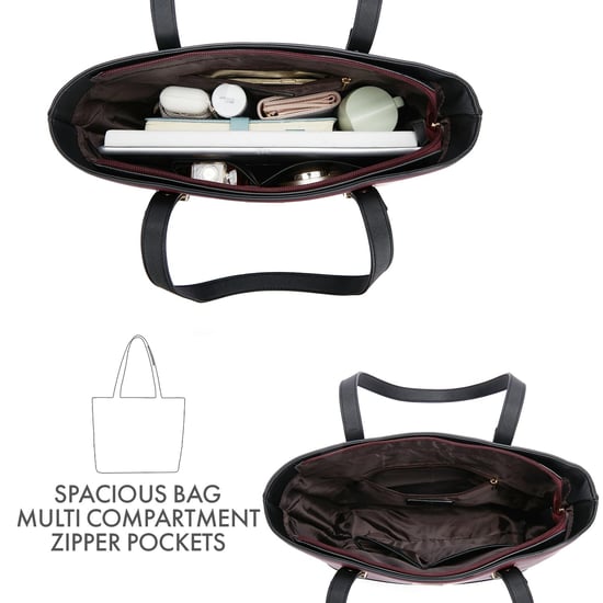 Women’s 3 Piece Handbag Set, Tote Crossbody Bag Purse in Burgundy Black - Image 6