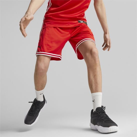 Men's Puma Hoops Team Game Basketball Shorts in Red - Image 3