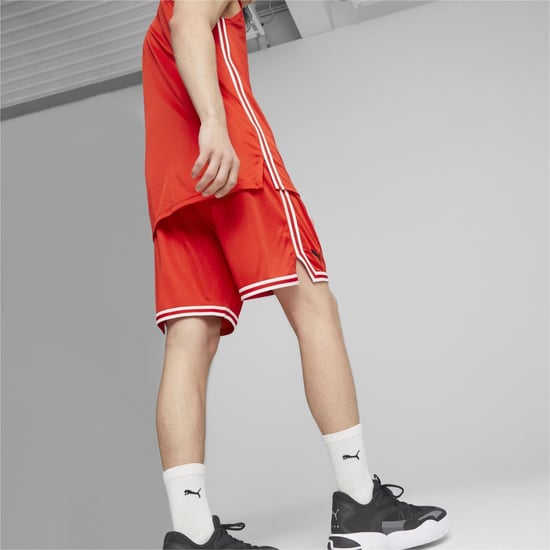 Men's Puma Hoops Team Game Basketball Shorts in Red - Image 4