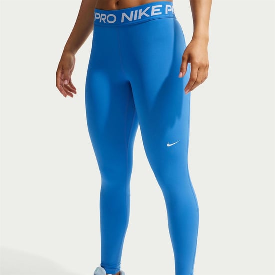 Women's Nike Pro Mid Rise Mesh Panelled Leggings in Lt Photo Blue - Image 1