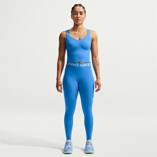 Women's Nike Pro Mid Rise Mesh Panelled Leggings in Lt Photo Blue - Image 4