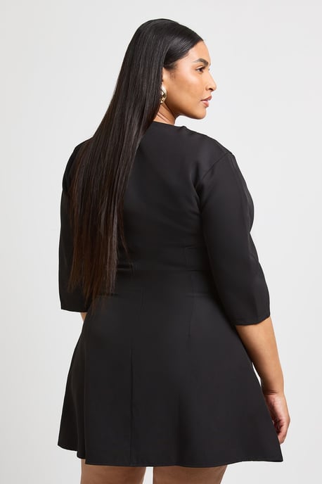 Plus 3/4 Balloon Sleeve Cinch Waist Mini Dress - Image 2