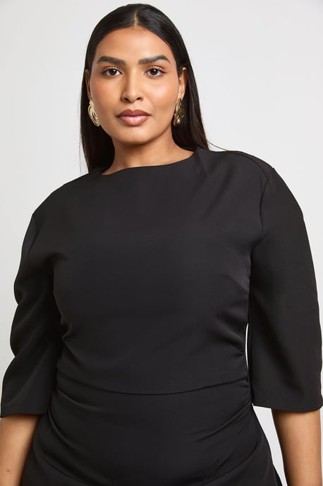Plus 3/4 Balloon Sleeve Cinch Waist Mini Dress - Image 4