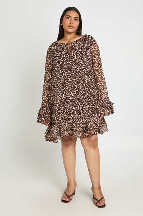 Plus Leopard Dot Chiffon Smock Dress - Image 3
