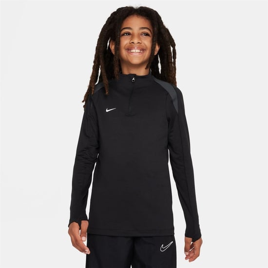 Nike Kinder-Swoosh-trui met kwartritssluiting van drillstof (Zwart) - Image 1