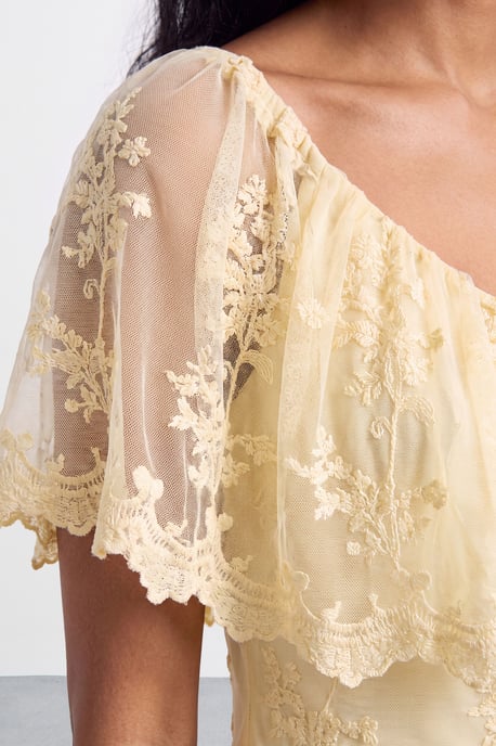V Neck Ruffle Tulle Embroidered Maxi Dress - Image 2