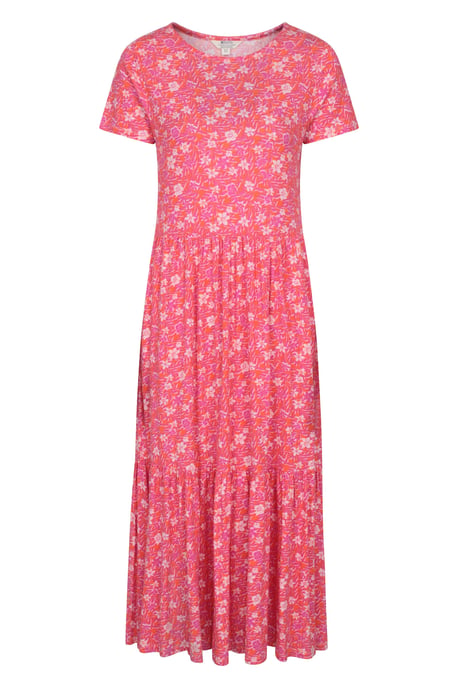 'Sardinia' Women's Tiered Dress Casual Lightweight Short Sleeve Ladies Outfit Pink - Image 1
