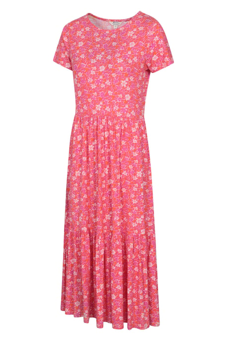 'Sardinia' Women's Tiered Dress Casual Lightweight Short Sleeve Ladies Outfit Pink - Image 4