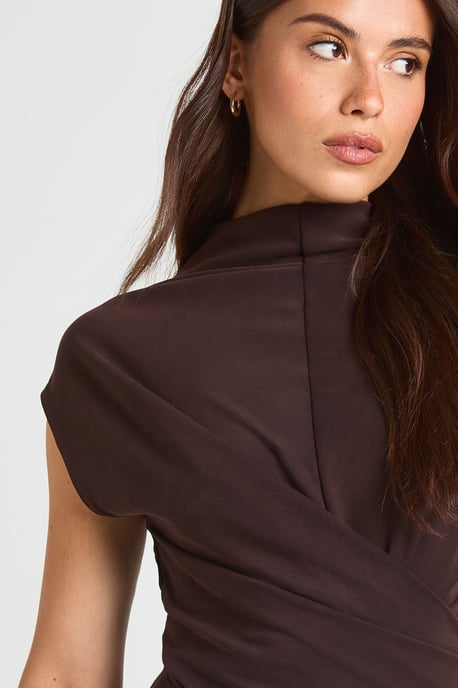 High Neck Cap Sleeve Waist Detail Top - Image 4