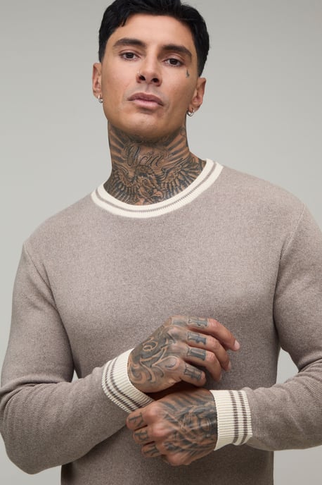 Tall Muscle Fit Cotton Blend Tipped Knitted T-Shirt - Image 3