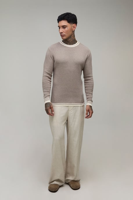 Tall Muscle Fit Cotton Blend Tipped Knitted T-Shirt - Image 4