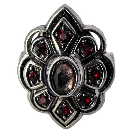 Gucci Red Crystal-Embellished Flower Ring in Silver Metal - Image 4