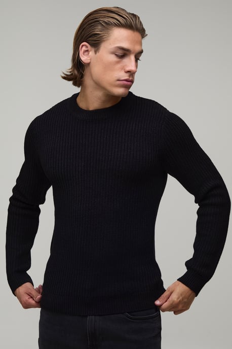 Muscle Fit Ribbed Knitted Jumper - Image 1