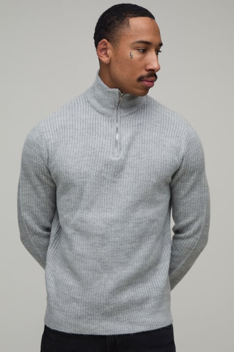 Regular Fit 1/4 Zip Ribbed Knitted Jumper - Image 1