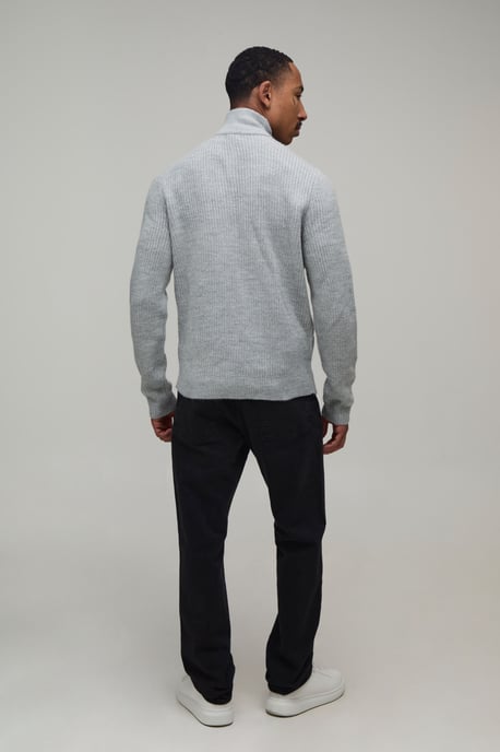 Regular Fit 1/4 Zip Ribbed Knitted Jumper - Image 2