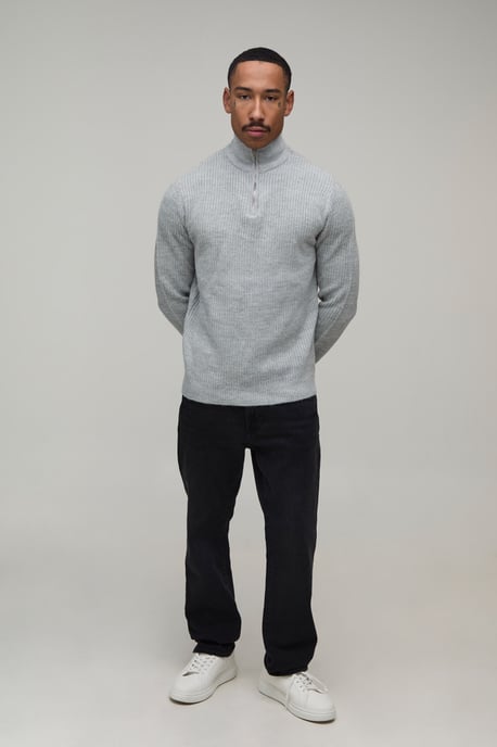 Regular Fit 1/4 Zip Ribbed Knitted Jumper - Image 4
