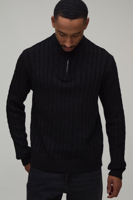 Regular Fit 1/4 Zip Cable Knitted Jumper - Image 1