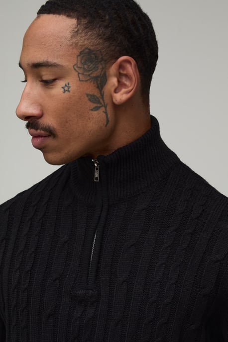 Regular Fit 1/4 Zip Cable Knitted Jumper - Image 3