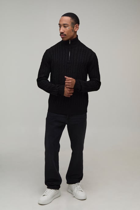Regular Fit 1/4 Zip Cable Knitted Jumper - Image 4