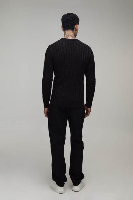 Tall Muscle Fit Cable Knitted Jumper - Image 2
