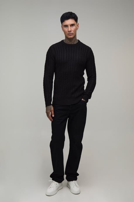 Tall Muscle Fit Cable Knitted Jumper - Image 4