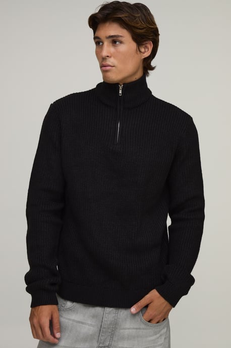Regular Fit 1/4 Zip Ribbed Knitted Jumper - Image 1