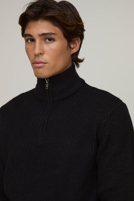 Regular Fit 1/4 Zip Ribbed Knitted Jumper - Image 3