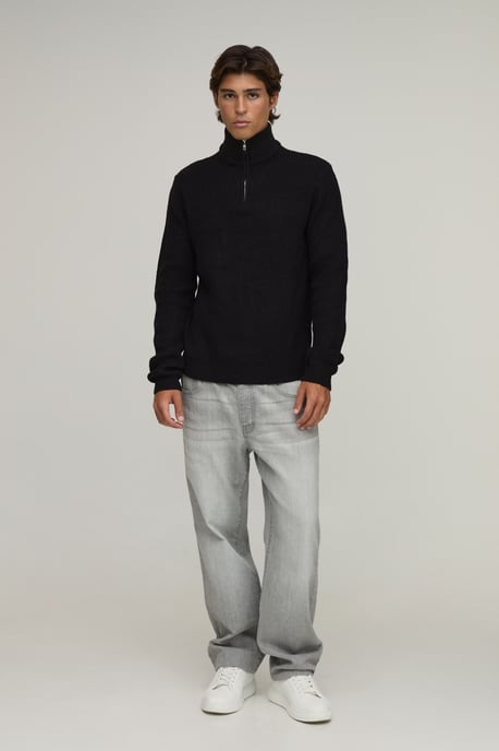 Regular Fit 1/4 Zip Ribbed Knitted Jumper - Image 4