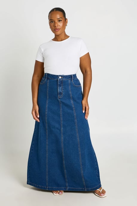 Plus Seam Detail Denim Maxi Skirt - Image 1