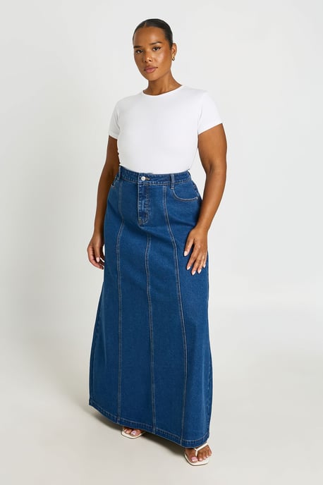 Plus Seam Detail Denim Maxi Skirt - Image 3